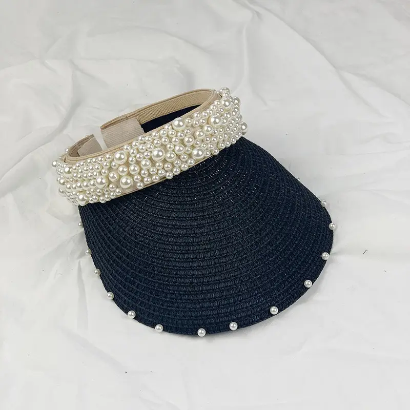 Women's Pearl Straw Sunvisor with Adjustable Strap