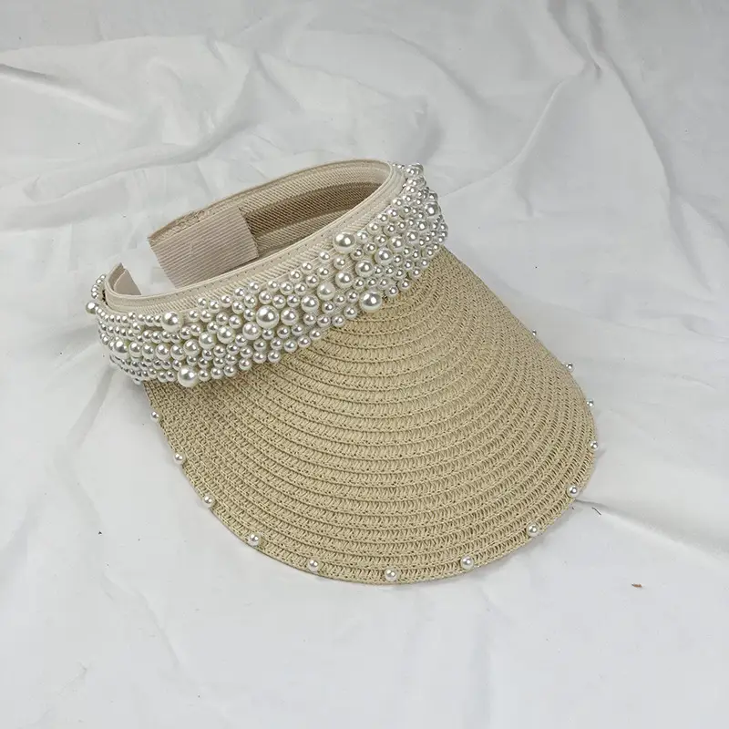 Women's Pearl Straw Sunvisor with Adjustable Strap