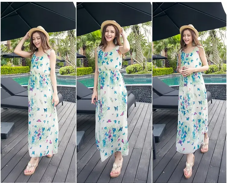 Floral Chiffon Long Dress for Women Beach Wear — feature 4