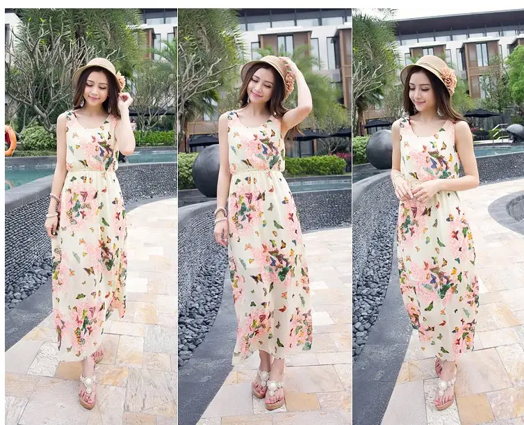 Floral Chiffon Long Dress for Women Beach Wear — feature 5