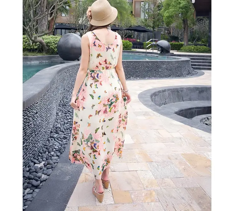 Floral Chiffon Long Dress for Women Beach Wear - Image 2
