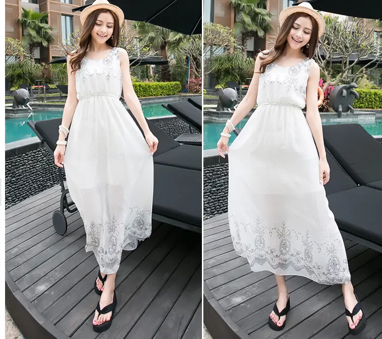 Floral Chiffon Long Dress for Women Beach Wear - Image 3