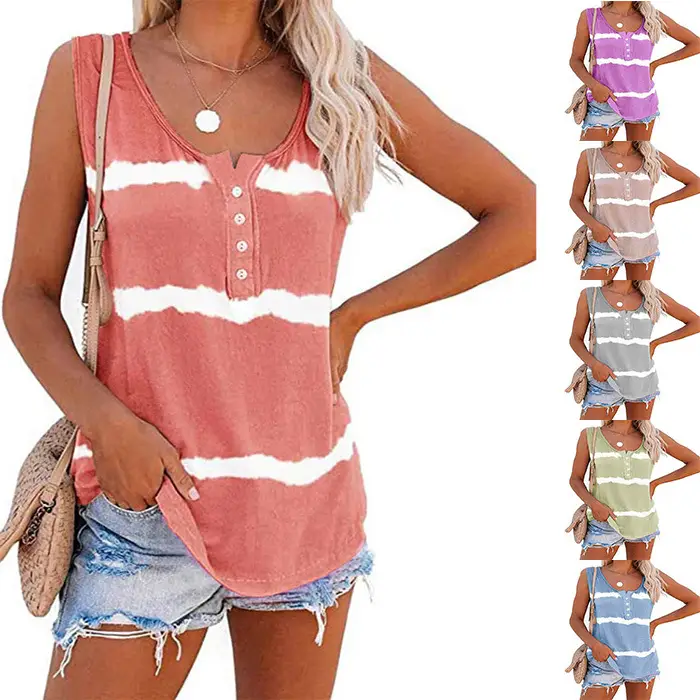 2023 Purple Striped Button Vest T-Shirt for Women - Image 7