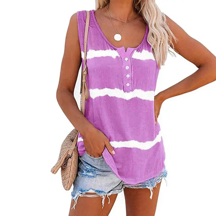 2023 Purple Striped Button Vest T-Shirt for Women - Image 2