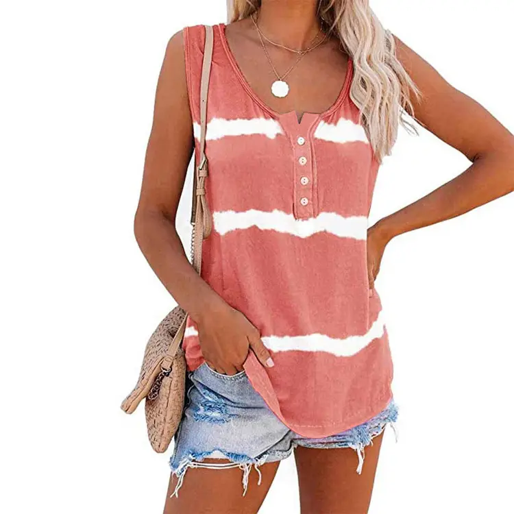2023 Purple Striped Button Vest T-Shirt for Women - Image 4