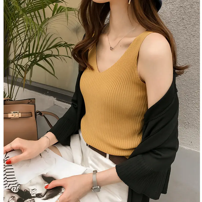 Ice Silk Knitted Camisole Sleeveless Top Solid Color - Image 12