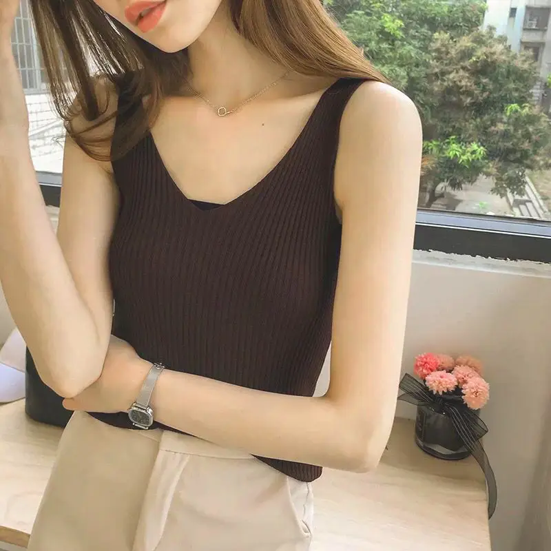 Ice Silk Knitted Camisole Sleeveless Top Solid Color - Image 7
