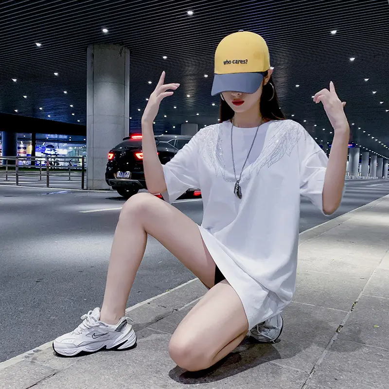 European American Hot Rhinestone T-Shirt Women's 2021 Summer Loose Fit