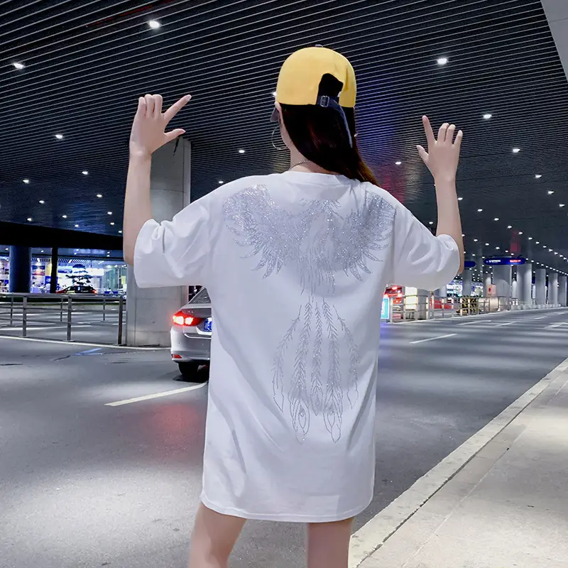 European American Hot Rhinestone T-Shirt Women's 2021 Summer Loose Fit