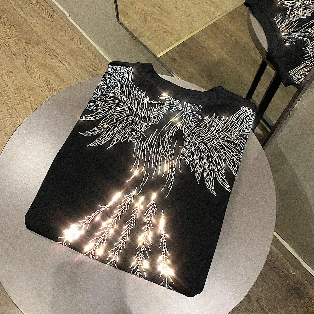 European American Hot Rhinestone T-Shirt Women's 2021 Summer Loose Fit