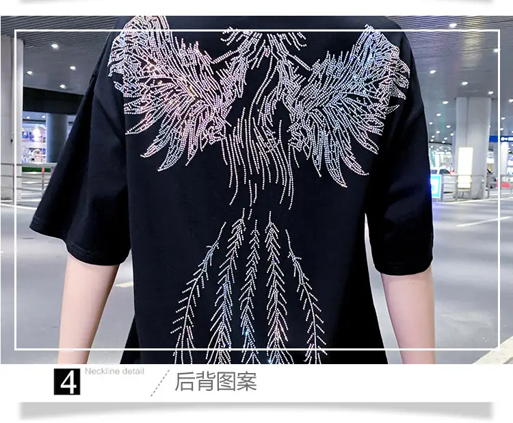 European American Hot Rhinestone T-Shirt Women's 2021 Summer Loose Fit — feature 15