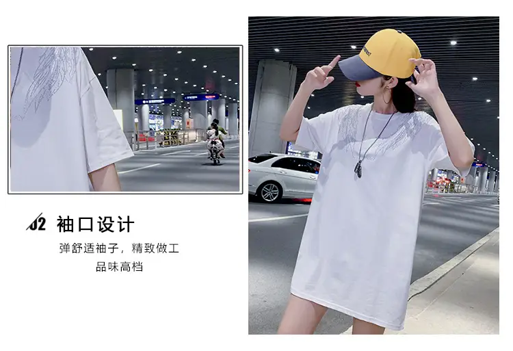 European American Hot Rhinestone T-Shirt Women's 2021 Summer Loose Fit — feature 3