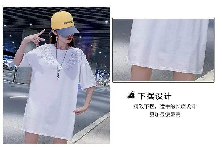 European American Hot Rhinestone T-Shirt Women's 2021 Summer Loose Fit — feature 5