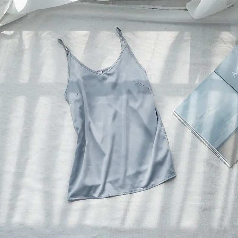 Light Green Satin V-Neck Camisole for Women - Image 2