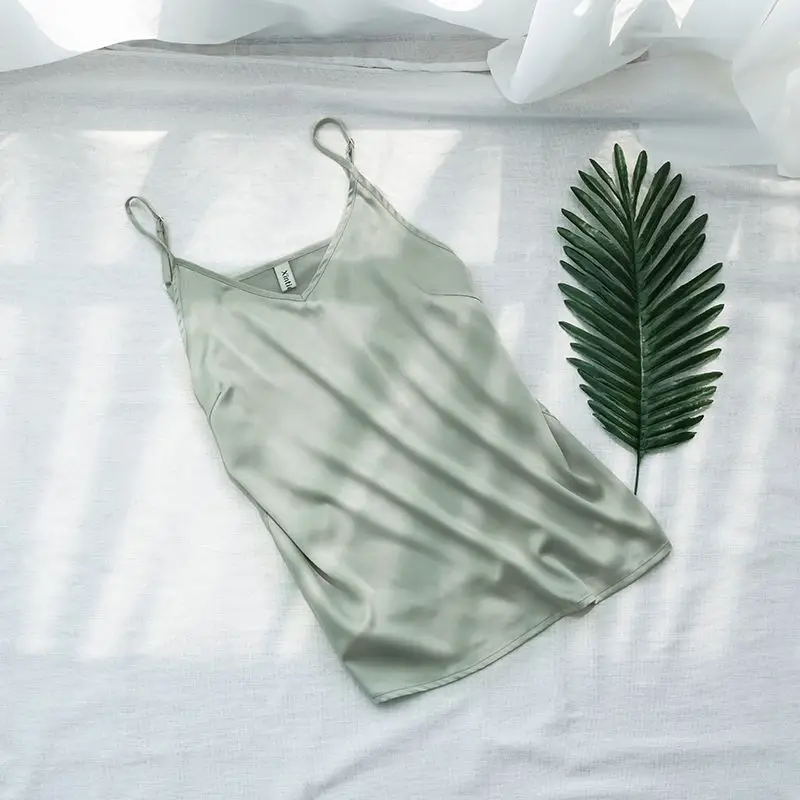 Light Green Satin V-Neck Camisole for Women - Image 5