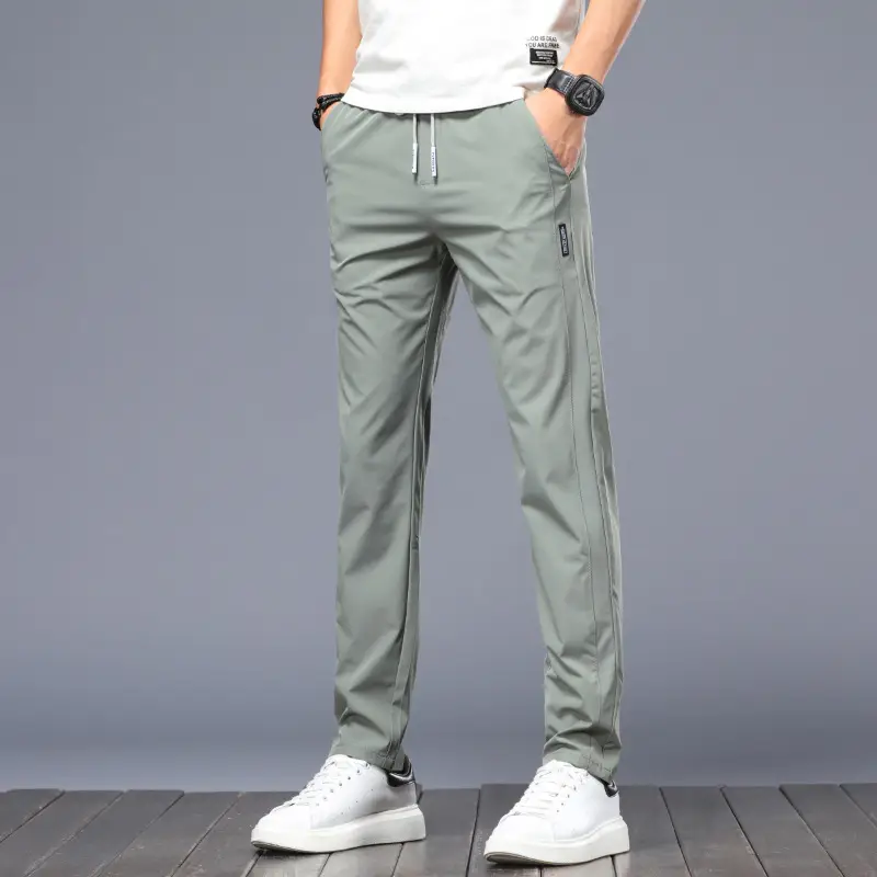 Men Ice Silk Black Casual Pants Summer Thin Breathable - Image 4