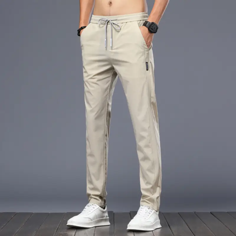 Men Ice Silk Black Casual Pants Summer Thin Breathable - Image 5