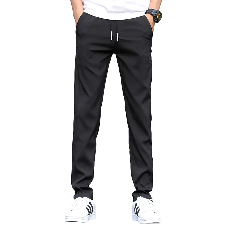 Men Ice Silk Black Casual Pants Summer Thin Breathable - Image 7