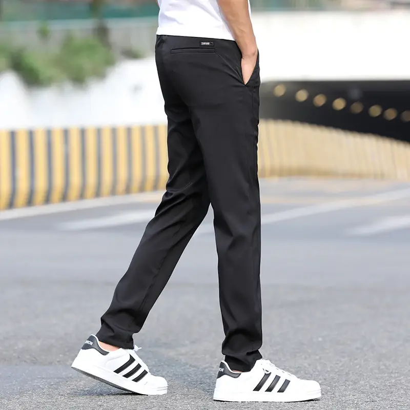 Men Ice Silk Black Casual Pants Summer Thin Breathable - Image 2