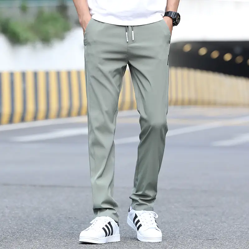 Men Ice Silk Black Casual Pants Summer Thin Breathable - Image 3