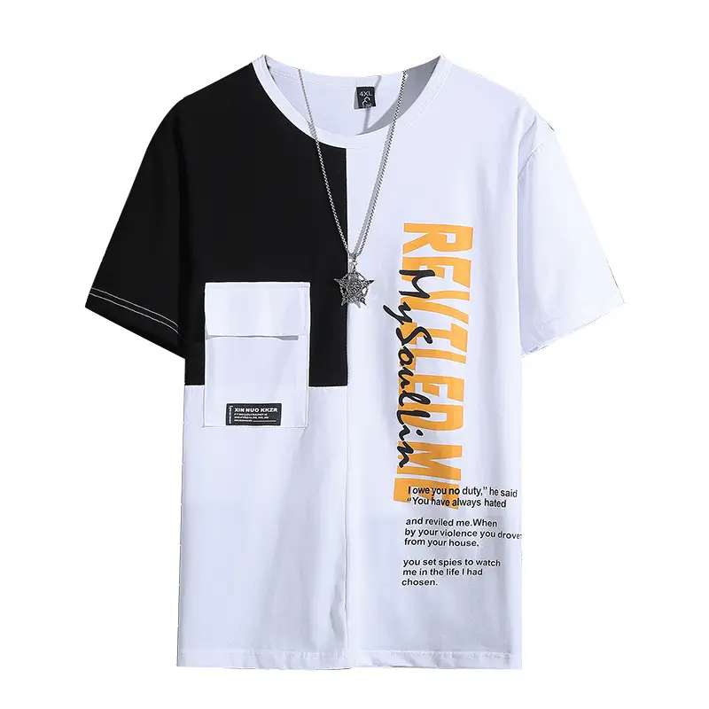 New Men Plus Large Printed T-Shirt Orange Black - Image 3
