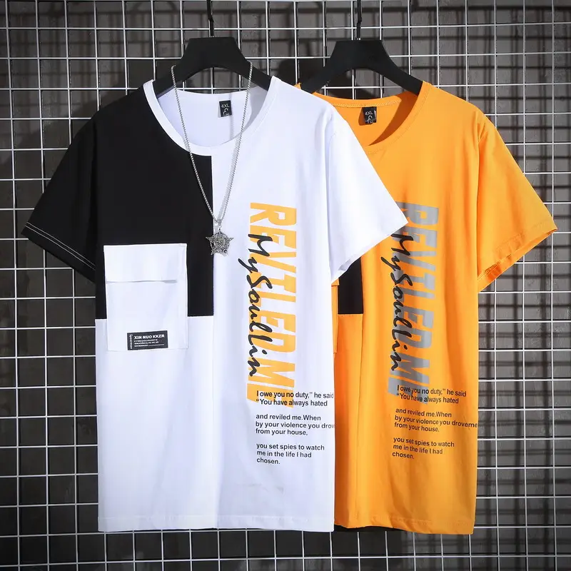 New Men Plus Large Printed T-Shirt Orange Black - Image 4