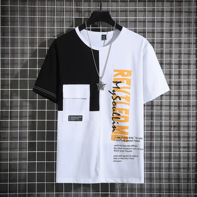 New Men Plus Large Printed T-Shirt Orange Black - Image 2