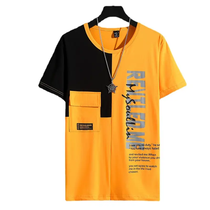 New Men Plus Large Printed T-Shirt Orange Black - Image 6