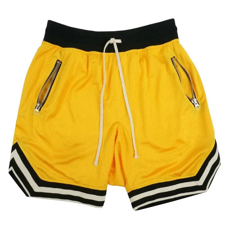Men's Mesh Hip-Hop Shorts Beige Black Drawstring - Image 3