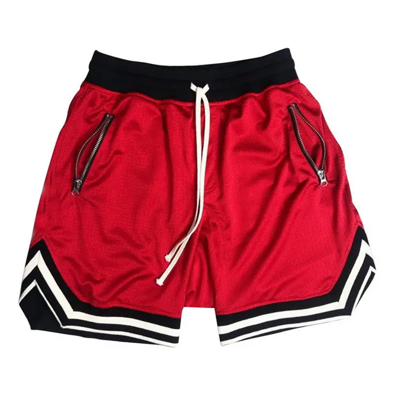 Men's Mesh Hip-Hop Shorts Beige Black Drawstring - Image 4