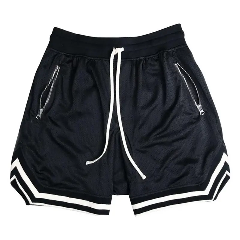 Men's Mesh Hip-Hop Shorts Beige Black Drawstring - Image 7
