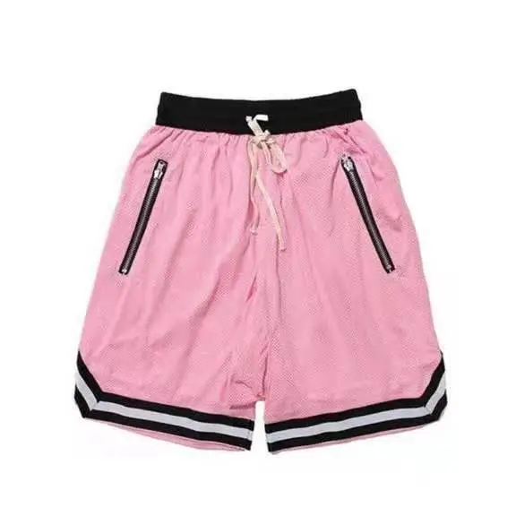 Men's Mesh Hip-Hop Shorts Beige Black Drawstring - Image 9