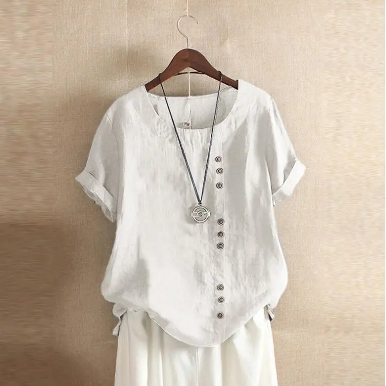 2019 Summer Women Loose Cotton Linen Pullover T-Shirt - Image 6