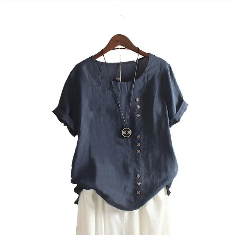 2019 Summer Women Loose Cotton Linen Pullover T-Shirt - Image 8