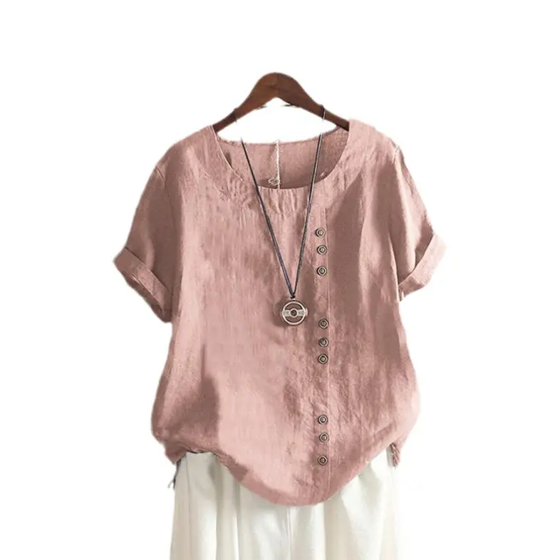 2019 Summer Women Loose Cotton Linen Pullover T-Shirt - Image 9