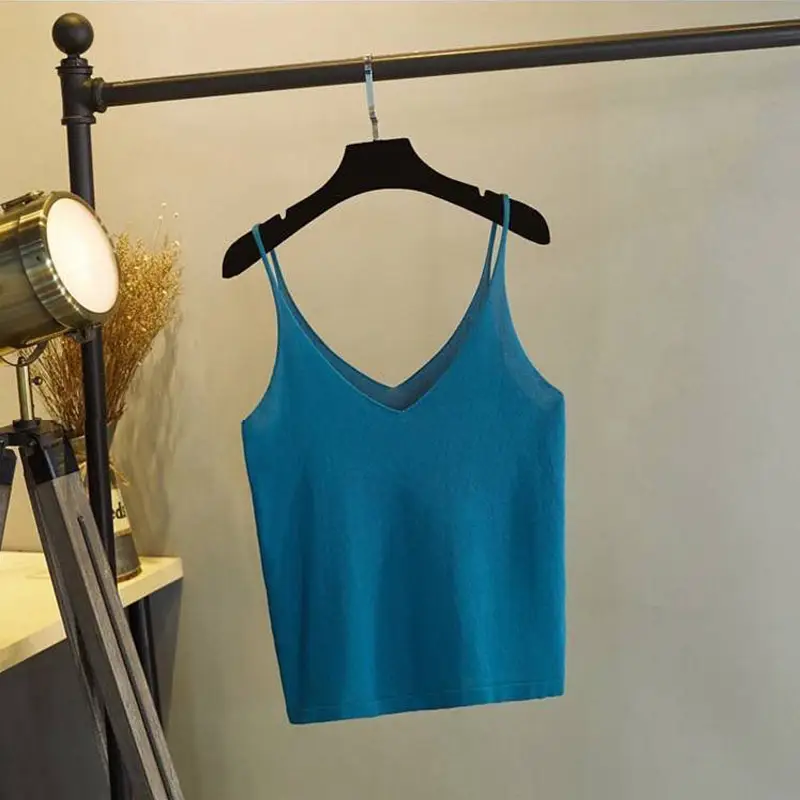 Ice Silk V-Neck Camisole Yellow Plus Size Slim Fit - Image 5