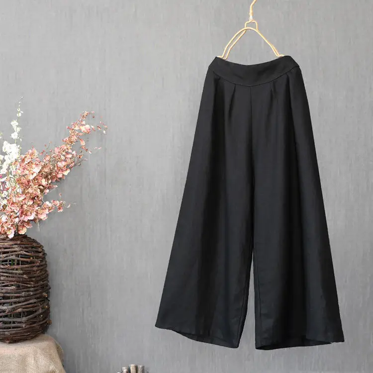 Women Linen Wide Leg Pants Grey Ankle Length - Image 8