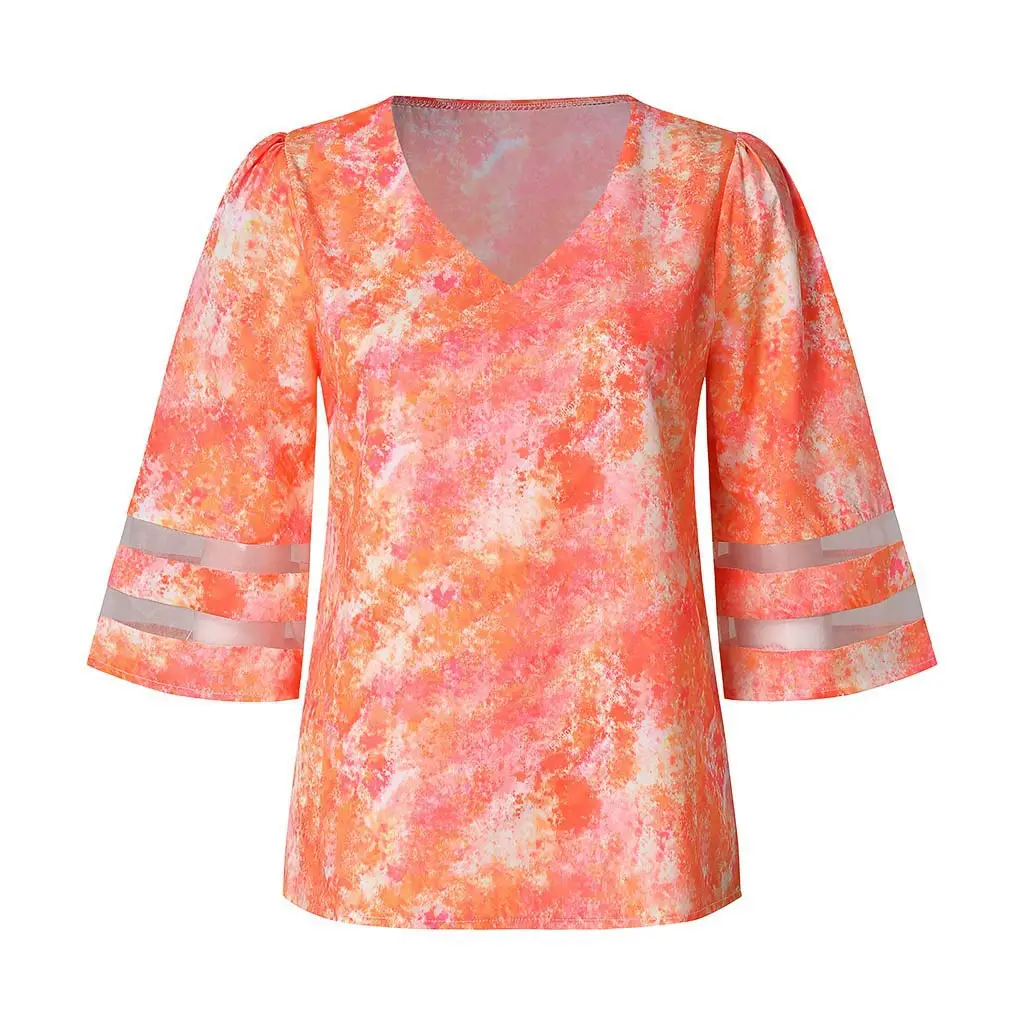 2024 Tie-Dye Blue White V-Neck Pullover Top - Image 4