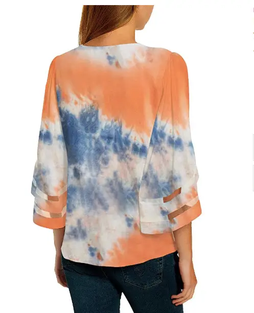 2024 Tie-Dye Blue White V-Neck Pullover Top - Image 5
