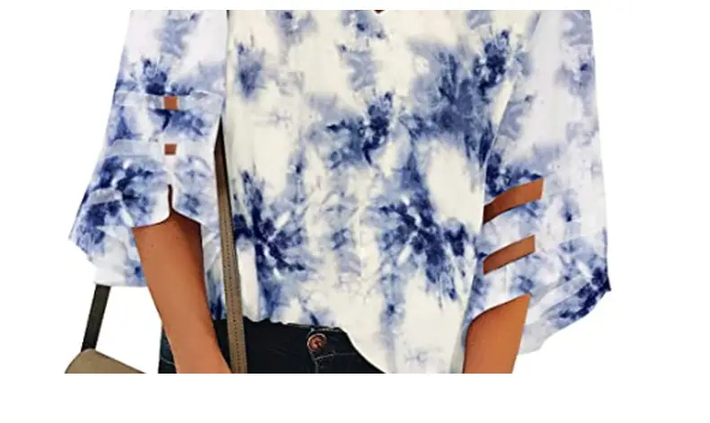 2024 Tie-Dye Blue White V-Neck Pullover Top — feature 10