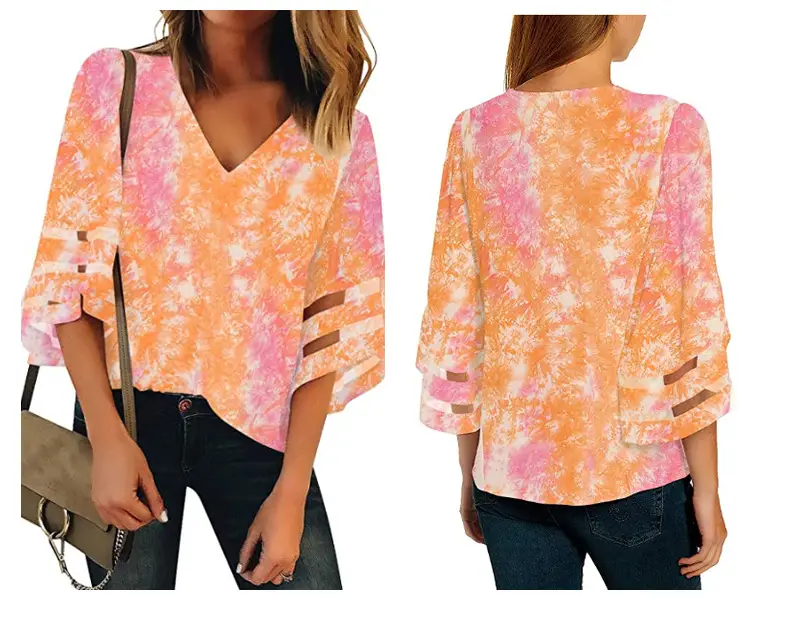 2024 Tie-Dye Blue White V-Neck Pullover Top — feature 6