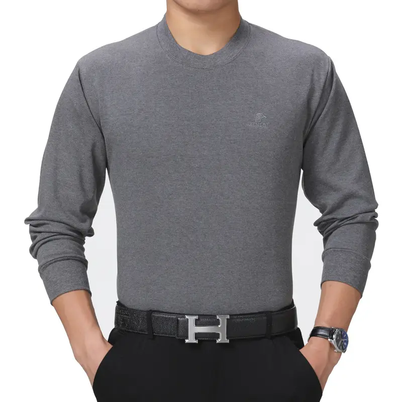 Men Cotton Long Sleeve T-Shirt Beige Middle-aged Elderly - Image 8