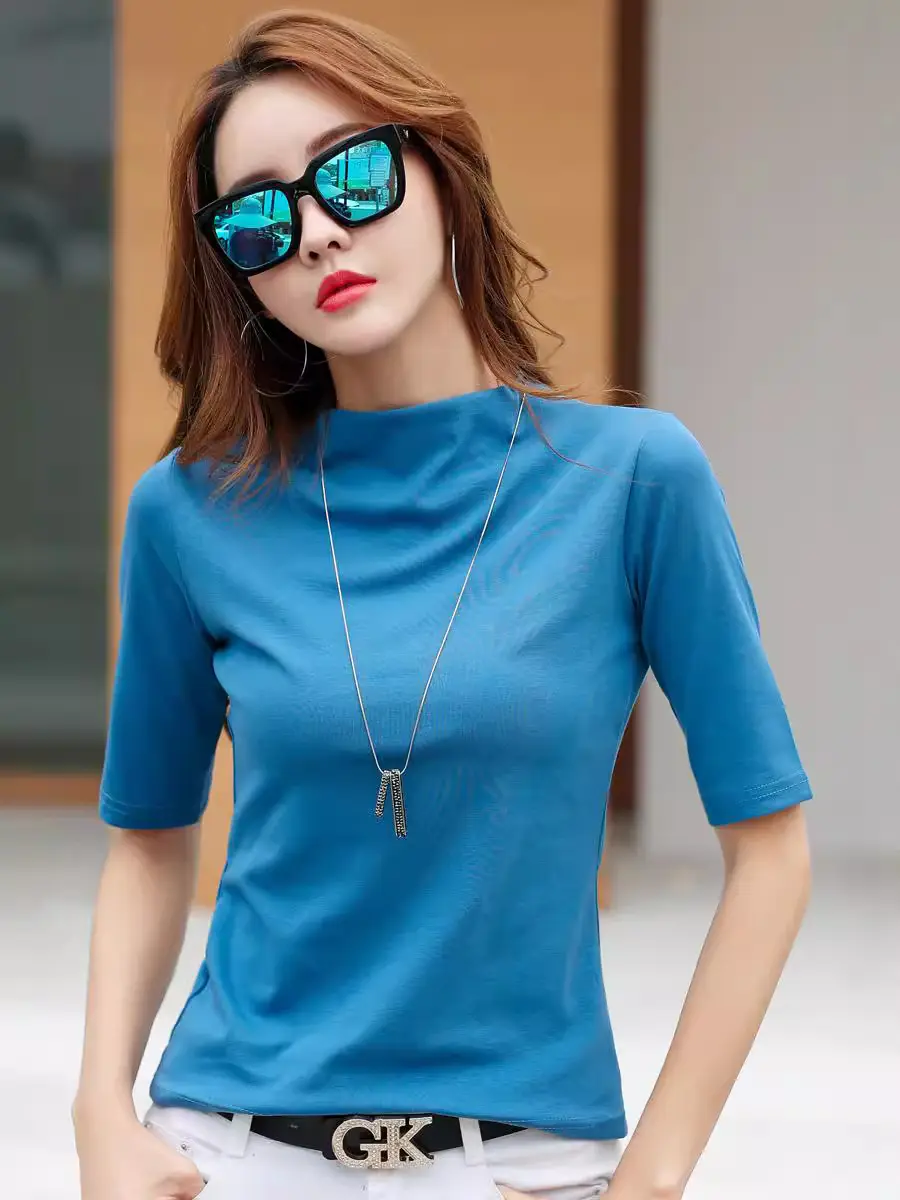 Women's Elastic Slim Fit Cotton T-Shirt White 2025 - Image 7