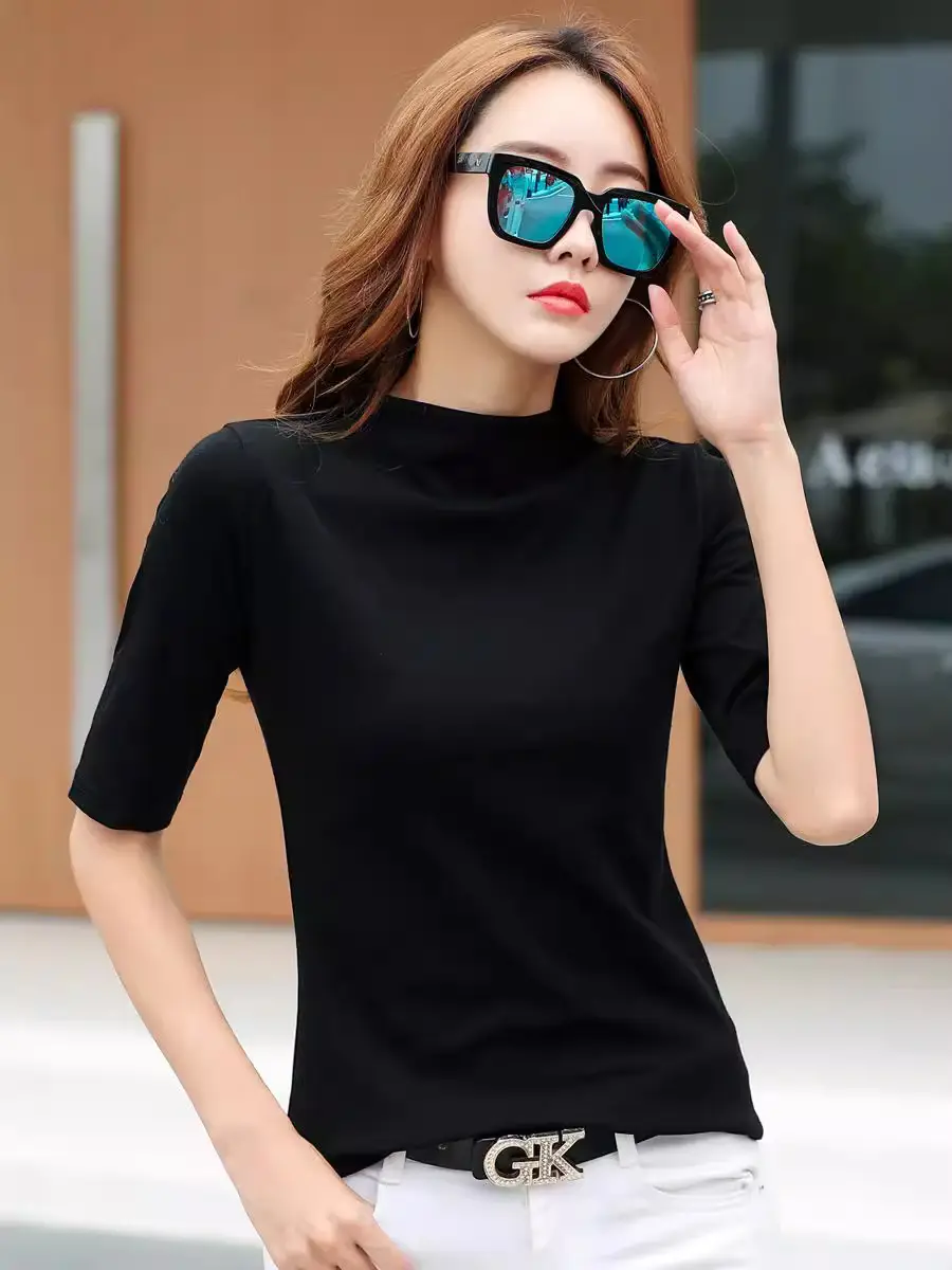 Women's Elastic Slim Fit Cotton T-Shirt White 2025 - Image 8