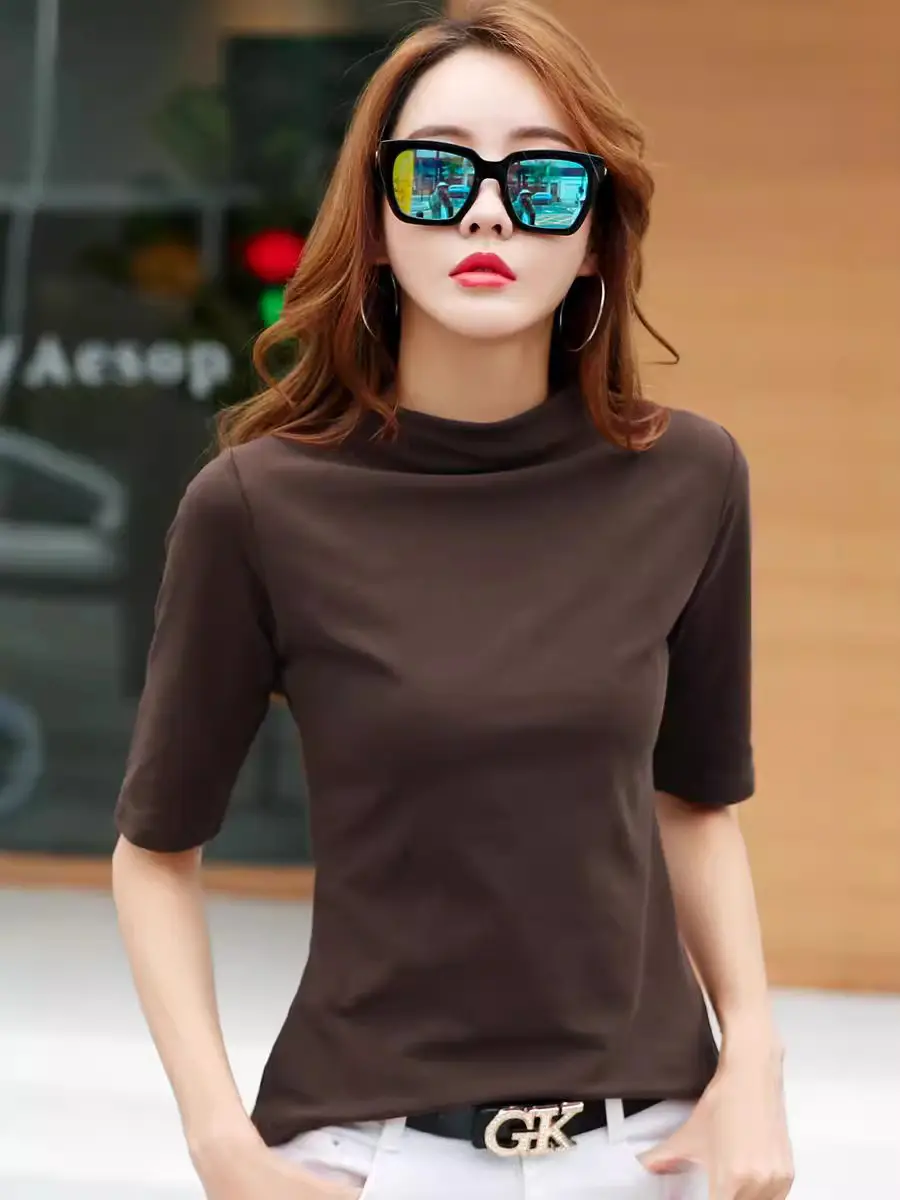 Women's Elastic Slim Fit Cotton T-Shirt White 2025 - Image 10