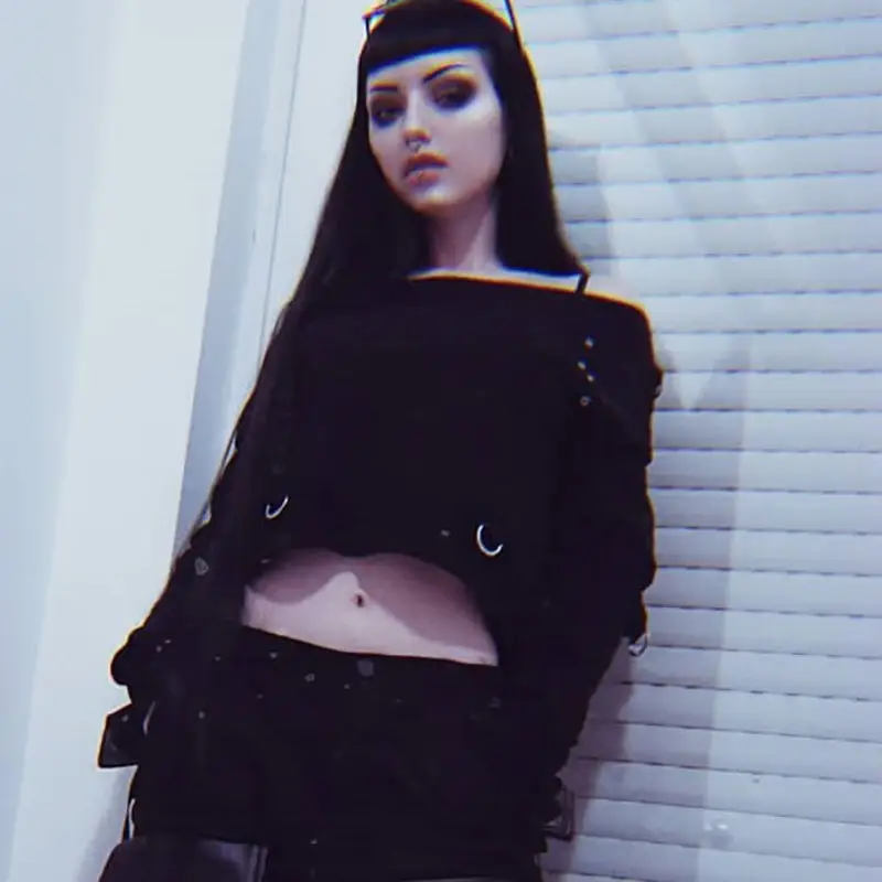 Black Off-Shoulder Long Sleeve Women's Sweatshirt Set
