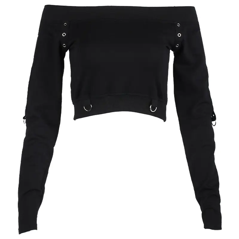 Black Off-Shoulder Long Sleeve Women's Sweatshirt Set