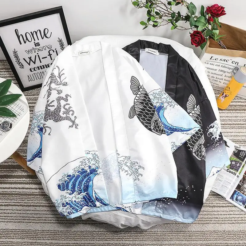 Men's Chinese Style Wave Kimono Large Spring Summer - Image 3