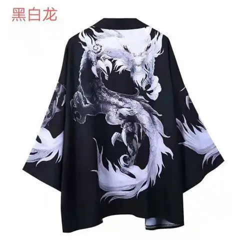 Black Dragon Kimono Robe Open Lining 3/4 Sleeve
