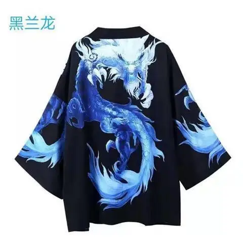Black Dragon Kimono Robe Open Lining 3/4 Sleeve